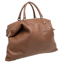 Pre Owned Bottega Veneta Brown Intrecciato Leather Weekender Bag