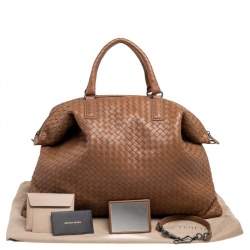 Pre Owned Bottega Veneta Brown Intrecciato Leather Weekender Bag