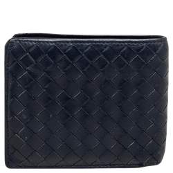 Pre Owned Bottega Veneta Dark Blue Intrecciato Leather Bifold Wallet