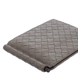 Pre Owned Bottega Veneta Grey Intrecciato Leather Bill Clip Wallet