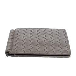 Pre Owned Bottega Veneta Grey Intrecciato Leather Bill Clip Wallet