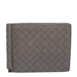 Pre Owned Bottega Veneta Grey Intrecciato Leather Bill Clip Wallet
