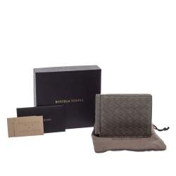 Pre Owned Bottega Veneta Grey Intrecciato Leather Bill Clip Wallet
