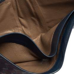 Pre Owned Bottega Veneta Blue Intrecciato Leather Bifold Compact Wallet