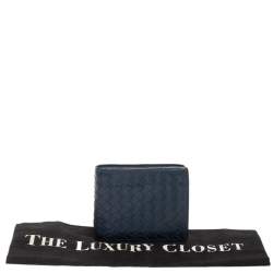 Pre Owned Bottega Veneta Blue Intrecciato Leather Bifold Compact Wallet