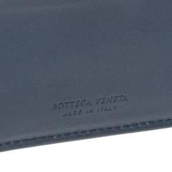 Pre Owned Bottega Veneta Blue Intrecciato Leather Bifold Compact Wallet
