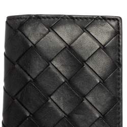 Pre Owned Bottega Veneta Black Intrecciato Leather Bifold Card Case