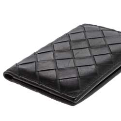 Pre Owned Bottega Veneta Black Intrecciato Leather Bifold Card Case