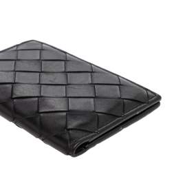 Pre Owned Bottega Veneta Black Intrecciato Leather Bifold Card Case