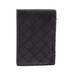 Pre Owned Bottega Veneta Black Intrecciato Leather Bifold Card Case