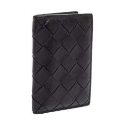 Pre Owned Bottega Veneta Black Intrecciato Leather Bifold Card Case