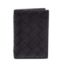 Pre Owned Bottega Veneta Black Intrecciato Leather Bifold Card Case