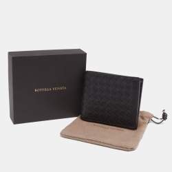 Pre Owned Bottega Veneta Dark Brown Intrecciato Leather Bifold Wallet