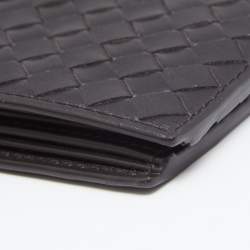 Pre Owned Bottega Veneta Dark Brown Intrecciato Leather Bifold Wallet
