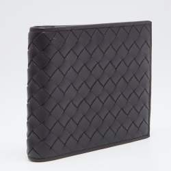 Pre Owned Bottega Veneta Dark Brown Intrecciato Leather Bifold Wallet