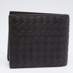 Pre Owned Bottega Veneta Dark Brown Intrecciato Leather Bifold Wallet