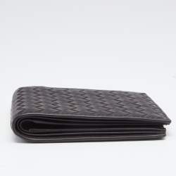 Pre Owned Bottega Veneta Dark Brown Intrecciato Leather Bifold Wallet