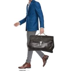 Pre Owned Bottega Veneta Brown Intrecciato Leather Briefcase