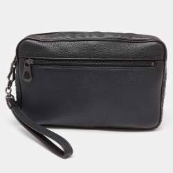 Bottega Veneta Black Intrecciato Leather Wristlet Pouch