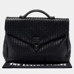 Pre Owned Bottega Veneta Black Intrecciato Leather Envelope Flap Briefcase