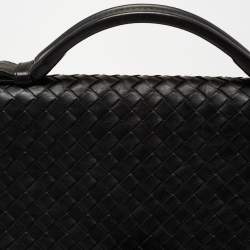 Pre Owned Bottega Veneta Black Intrecciato Leather Envelope Flap Briefcase