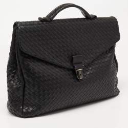 Pre Owned Bottega Veneta Black Intrecciato Leather Envelope Flap Briefcase