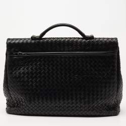 Pre Owned Bottega Veneta Black Intrecciato Leather Envelope Flap Briefcase
