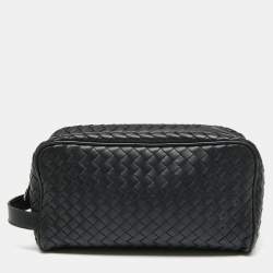 Pre Owned Bottega Veneta Black Intrecciato Leather Wash Pouch Bag