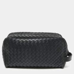 Pre Owned Bottega Veneta Black Intrecciato Leather Wash Pouch Bag