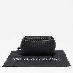 Pre Owned Bottega Veneta Black Intrecciato Leather Wash Pouch Bag