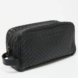 Pre Owned Bottega Veneta Black Intrecciato Leather Wash Pouch Bag