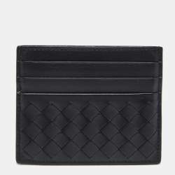 Pre Owned Bottega Veneta Black Intrecciato Leather Card Holder