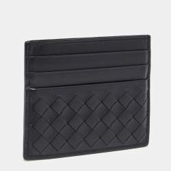 Pre Owned Bottega Veneta Black Intrecciato Leather Card Holder