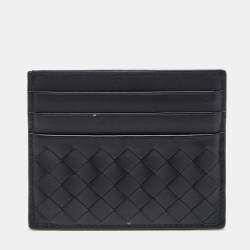 Pre Owned Bottega Veneta Black Intrecciato Leather Card Holder