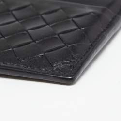 Pre Owned Bottega Veneta Black Intrecciato Leather Card Holder