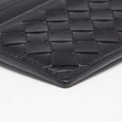 Pre Owned Bottega Veneta Black Intrecciato Leather Card Holder