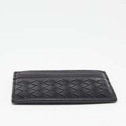 Pre Owned Bottega Veneta Black Intrecciato Leather Card Holder