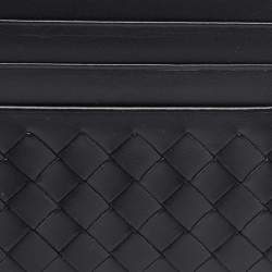 Pre Owned Bottega Veneta Black Intrecciato Leather Card Holder