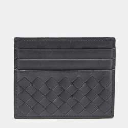 Pre Owned Bottega Veneta Dark Grey Intrecciato Leather Card Holder