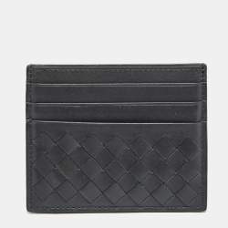 Pre Owned Bottega Veneta Dark Grey Intrecciato Leather Card Holder