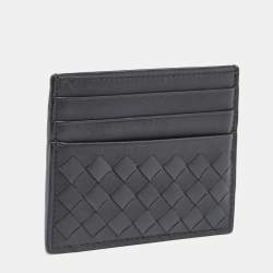 Pre Owned Bottega Veneta Dark Grey Intrecciato Leather Card Holder