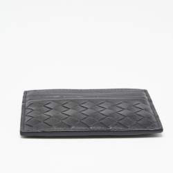 Pre Owned Bottega Veneta Dark Grey Intrecciato Leather Card Holder