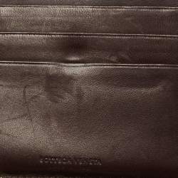 Pre Owned Bottega Veneta Dark Brown Intrecciato Leather Zip Around Wallet Organizer