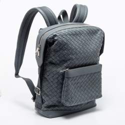 Pre Owned Bottega Veneta Grey Intrecciato Leather Classic Backpack