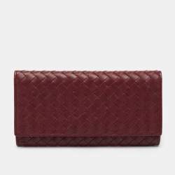 Bottega Veneta Burgundy Intrecciato Leather Flap Continental Wallet