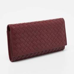 Bottega Veneta Burgundy Intrecciato Leather Flap Continental Wallet