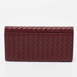 Bottega Veneta Burgundy Intrecciato Leather Flap Continental Wallet