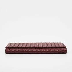 Bottega Veneta Burgundy Intrecciato Leather Flap Continental Wallet
