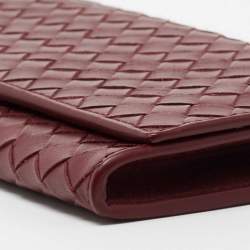 Bottega Veneta Burgundy Intrecciato Leather Flap Continental Wallet
