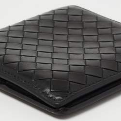 Pre Owned Bottega Veneta Black Intreciatto Leather Bifold Compact Wallet